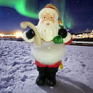 Vtg Santa Claus Glass Belly W/GLITTER SAND Ornament Naughty List Christmas‎